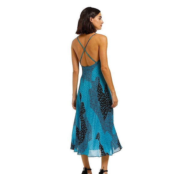 Rixo Sylvie Turquoise Blue Leopard Print Silk Midi Slip Dress Size XS NWT - Picture 5 of 14